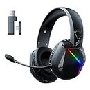 2.4G Bluetooth Wireless Gaming Headset, RGB Cool Lighting Over Ear Headphones, 1000mAh Noise Cancelling Stereo Gaming Headset with Detachable Microphone, Soft Earmuff, 45H Playtime