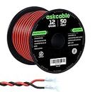 Askcable 12Gauge 50FT Electrical Wire Cable Flexible Wire Extension Cord 12AWG Copper Clad Aluminum Copper Wire 2 Conductors Red Black Parallel Wire line Hookup LED Lighting Strips 12V/24V DC Cable