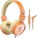 New bee Kids Headphones for School with Microphone KH20 HD Stereo Safe Volume Limited 85dB/94dB Foldable Lightweight On-Ear Headphone for PC/Mac/Android/Kindle/Tablet/Pad (Orange)