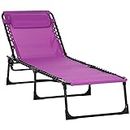 Outsunny Outdoor Folding Lounge Chair, 4-Level Adjustable Chaise Lounge with Headrest, Tanning Chair Beach Bed Reclining Lounger Cot for Camping, Hiking, Backyard, Purple