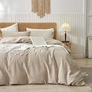 LIFETOWN 100% Washed Cotton Duvet Cover Set Linen Feel Natural Wrinkle Lightweight Comfy (King, Linen)
