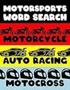 Motorcycle Auto Racing Motocross: Motor Sports Word Search Finder Activity Puzzle Game Book Large Print Size Car Dirt Bike Helmet Theme Design Soft Cover