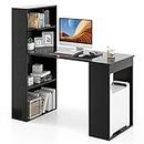 IFANNY 48 Inch Computer Desk with Bookshelf, Reversible Study Writing Desk with Storage Shelves & CPU Stand, Compact Office Desks & Workstations, Black Desk for Bedroom, Kids Room, Study (Black)