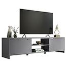 Madesa TV Stand for TV's up to 80 inches, 71 inch, TV Table with Cable Management, Wooden, 18'' H x 15'' D x 71'' L - Grey