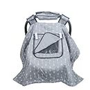 Car Seat Covers for Babies boy Girl, Carseat Canopy for Newborn Carrier, 2 Layers Windows of mesh/Fabric, No Shifting on Carrier Handle, Cotton and Fleece, Handle Cushion, Grey