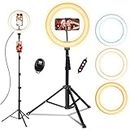 Ring Light with Tripod Stand, 10'' Ring Light with 63in Stand & Phone Holder - Dimmable Beauty Ringlight for Live Stream/Makeup/YouTube Video with iPhone Xs Max XR Android