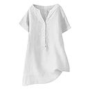 Aboser Clearance Items 3/4 Sleeve Shirts for Women Summer Cotton Linen Tops Classic Solid Color Blouse Button Down Vneck Tee Shirt 2024 Top Petite Tops for Women