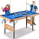 SereneLife 4.5ft Folding Pool Table, 54in Portable Foldable Billiards Game Table for Kids and Adults with Accessories, Indoor and Outdoor Game with Sticks, Cue, Balls and Triangle, Blue (SLPTB56)