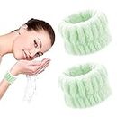 WLLHYF 2Pieces Face Washing Wristbands Spa Wash Band Microfiber Wrist Towels for Women Washing Face Makeup Skin Care Yoga Prevent Liquid from Spilling Down Arm (Green)