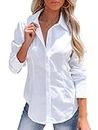 siliteelon Women's Button Down Shirts Long Sleeve Dress Shirts Wrinkle Free Collared Work Office Solid Blouses Corset Tops - White M