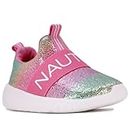 Nautica Girls' Slip-On Sneaker - Athletic Running Kids' Shoe for Walking, Running, Tennis, and Sports Toddler and Little Kid-Matdeck Girls-Dk Rainbow Holograph -Size 5
