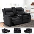 Recliner Chair 2 Seater Sofa Set Lounge Armchair with Cup Holders Black/Grey