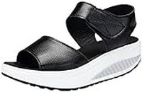Mesing Sandalias Plataforma Mujer Verano Sandalias Cuña Comodas Cuero Peep Toe Zapatos Tacon para Caminar LX366-Black-EU38