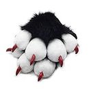 Furryvalley Fursuit Pfoten Handschuhe Kostüm Pelzigen Teilweise Cosplay Flauschige Löwe Bär Requisiten für Kinder Erwachsene (Schwarz Weiß)