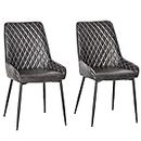 HOMCOM Retro Dining Chair Set of 2, PU Leather Upholstered Accent Chairs for Kitchen, Living Room with Metal Legs, Grey