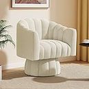 Dewhut Mid Century 360 Degree Swivel Cuddle Barrel Accent Sofa Chairs, Round Armchairs with Wide Upholstered, Fluffy Velvet Fabric Chair for Living Room, Bedroom, Office, Waiting Rooms, (Beige)