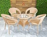 CORAZZIN Garden Patio 4 Seater Chair And Table Set Outdoor Balcony Garden Coffee Table Set Furniture With 1 Table And 4 Chairs Set- (Cream) HDPE Rattan UV