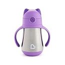 Munchkin Stainless Steel Straw Cup, Cool Cat Design, Insulated Double Walled Beaker for Kids, Toddler Sippy Cup for Babies 18+ Months, Drinking Bottle with Straw, Hot/Cold Drinks - Purple (8oz/237ml)