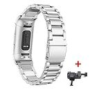 SUIYUANA Strap for Fitbit for Charge 3 Band Replacement Wristband Smart Watch Stainless Steel Bracelet for Fitbit for Charge 4 Band (Band Color : Silver)