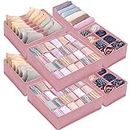 najiaxiaowu 8 Packs Underwear Drawer Organizer,Underwear and Bras Drawer Organizers for Clothing with 90 Cells Fabric Foldable Grids Dividers Box for Socks,Underwear, Bras and Ties,Pink