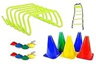HR Sports & Fitness Football Training Kit Combo of 4 Mtr Ladder, 10 Soccer Cone 6 inch 6 Hurdle for All Age Group Pack of 1