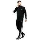 HiFlyers Mens Black with Strip Regular Fit Solid Fleece Tracksuit