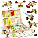 Montessori Construction Toddler Toys for 3 4 5 Year Old Boys Girls, Wooden Kids Tools Set Box Pretend Play Stem Building Educational Outdoor Toys for 3+ Birthday Gifts for 2 3 4 5 Year Old Boys Girls