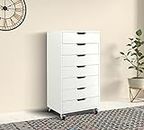 APRODZ Mango Wood Sideboard Storage Dresser Cabinet Balarwa Chest of 7 Drawer On Castors for Living Room (White Finish)