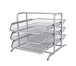 EasyPAG 3 Tier A4 Mesh in Tray Office Desk Tidy File Holder Document Storage Letter Paper Organiser,Silver