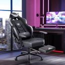 Ivy Bronx Danetta Big & Tall PU Leather Wide Back Ergonomic Gaming Chair w/ Retractable Footrest Faux Leather in Gray/Black | Wayfair