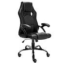JL Comfurni Executive Office Chair Computer Desk Chair Ergonomic Swivel Gaming Chair Home Office Chair Faux Leather Rocking Racing Chair Black
