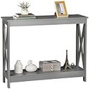 SUPER DEAL 2-Tier Narrow Console Sofa Side Table for Entryway/Hallway/Living Room, 39.3in L x 11.8in W x 31.6in H, Grey
