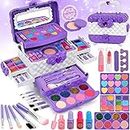 Teensymic Kids Makeup Kit for Girl Gifts, 54PCS Washable Little Girls Princess Make Up Toys for 4 5 6 7 8 9 Year Old Girl Birthday Gift (Purple)