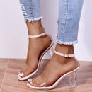 Women's Sandals Ankle Strap High Heels Clear Crystal Transparent Party Shoes