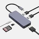 Hub USB C, Adaptateur HOPDAY Dongle USB C pour MacBook Pro/Air Ipad Pro, Adaptateur 6 en 1 USB C vers HDMI Multport, Surface Pro 8 et Plus(4K HDMI USB 3.0 SD/TF Card Reader 100W)