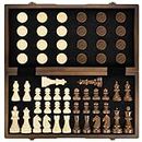 AMEROUS Magnetic Wooden Chess and Checkers Game Set, 15 Inches (2 in 1) Chess Board Games, 2 Extra Queens - Gift Package - Game Pieces Storage Slots, Beginner Chess Set for Kids, Adults