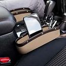 Lukzer Faux Leather 1Pc Car Side Organizer Seat Gap Filler Catch Caddy Storage Box For Mobile Phone, Cards, Coins Interior Car Space Saver (Beige), Car Boot Bags