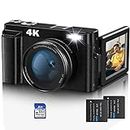Digital Camera,Jumobuis 4K 48MP Autofocus Vlogging Camera with 32G Memory Card 16X Digital Zoom,Powerful Cameras for Photography with 2 Batteries for YouTube
