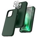 TOCOL 5 in 1 for iPhone 13 Pro Max Case, with 2 Pack Screen Protector + 2 Pack Camera Lens Protector, Liquid Silicone Slim Shockproof Cover [Anti-Scratch] [Drop Protection] 6.7 Inch, Alpine Green