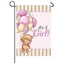 It's A Girl Garden Flag 12x18 Inch Double Sided Teddy Bear Balloons Baby Girl Garden Flag Baby Shower Birth Announcement Gender Reveal Newborn Baby Welcome Banner Outdoor Yard Decoration