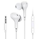 Vofolen Headphones Wired Earphones 3.5mm Jack In-Ear Headphones Wired with Mic Volume Control HiFi Stereo Noise Cancelling Wired Earbuds Compatible with iPhone/iPad/MP3/HUAWEI/Samsung/Android White
