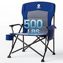 EVER ADVANCED Oversized Folding Camping Chair, for Adults Heavy Duty Lawn Chair with Side Pockets, Portable Collapsible Quad Chair for Outside, Support Up to 500lbs, Blue