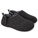 Snug Leaves Men's Fuzzy Wool Felt Memory Foam Slippers Anti-Slip Warm Faux Sherpa House Shoes with Dual Side Elastic Gores Dark Grey 8/9 UK