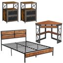 4 Piece Bedroom Set Queen Size Bed Frame Furniture & Nightstands & Computer Desk