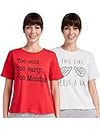 Amazon Brand - Eden & Ivy Women's Solid Regular T-Shirt (Pack of 2) (ENISS22WTE501_Grey & Red M)