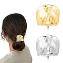 QEOTOH 2 PCS Ponytail Holder Hair Clips, Metal High Ponytail Cuff Barrettes for Women and Girls, French Curved Hair Wrap, Punk Hair Rings, Fashion Hair Accessories for All Hairstyles, Gold & Silver