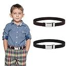 Lusofie 2Pcs Elastic Stretch Kids Belt with Easy Silver Square Buckle Adjustable Toddler Belt for Boys and Girls(Black, Coffee)