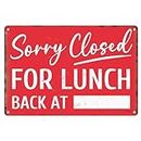 Sanwarm Metal Sign 8X12 Inch, Sorry Closed for Lunch Back At Notice Gone To Lunch Vintage Tin Sign Wall Art Decor for Store, Office, Hotel, Cafe and Pub Decoration