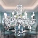 Silver Color Luxurious Candle Crystal Chandelier, 8 Lights K9 Modern Crystal Chandelier for Dining Room, Glass Ceiling Pendant Lamp for Living Bedroom Lighting Hall Balcony (8 Lights, Silver)