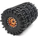 HOBBYSOUL RC Soft Sticky 1.9 Mud Slingers Tires 120mm & 1.9 Beadlock Wheels Orange Black Rims, 1.9 Crawler Tires and Wheels for 1/10 rc Crawler Traxxas TRX4 Axial SCX10 Gen8, (4-Pack)